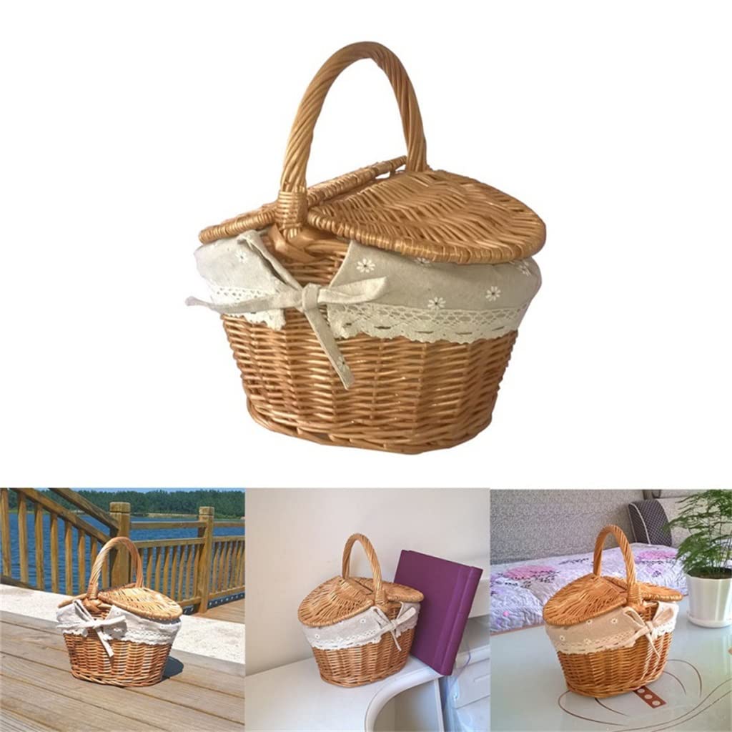 Premium Woven Wicker Picnic Basket with Lid - Insulated Camping, Beach & Outdoor Picnic Basket for Food, Fruit & Wine Storage - Perfect for Picnics, BBQs & Travel