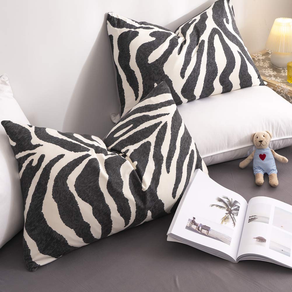Zebra Duvet Cover Set Twin Size 100% Cotton - Black and White Animal Print Leopard Comforter Cover with Zipper & Ties + 2 Pillowcases - Soft Bedding for Kids, Teens, Boys & Girls - Perfect for Jungle Themed Rooms, Kids Bedrooms & Wild Animal Decor