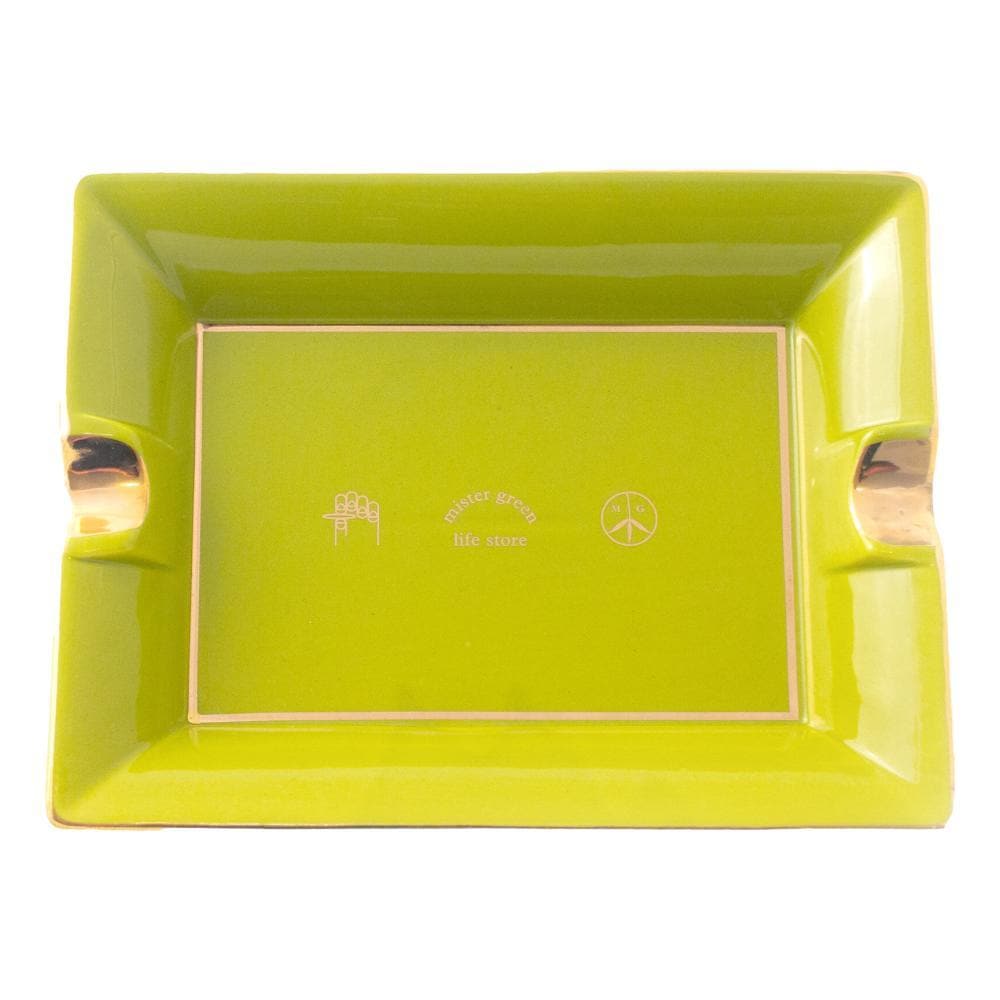 Eco-Friendly Mister Green Logo Ashtray - Premium Green Ceramic Ash Tray for Cigarettes - Perfect for Home, Office, or Outdoor Smoking Areas