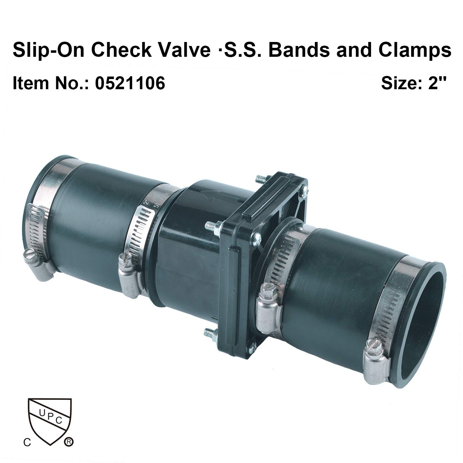 Hydro Master 2 Inch Plastic Sump Pump Check Valve with Stainless Steel Clamps - Heavy Duty Water Flow Control for Basement, Pool & Drainage Systems