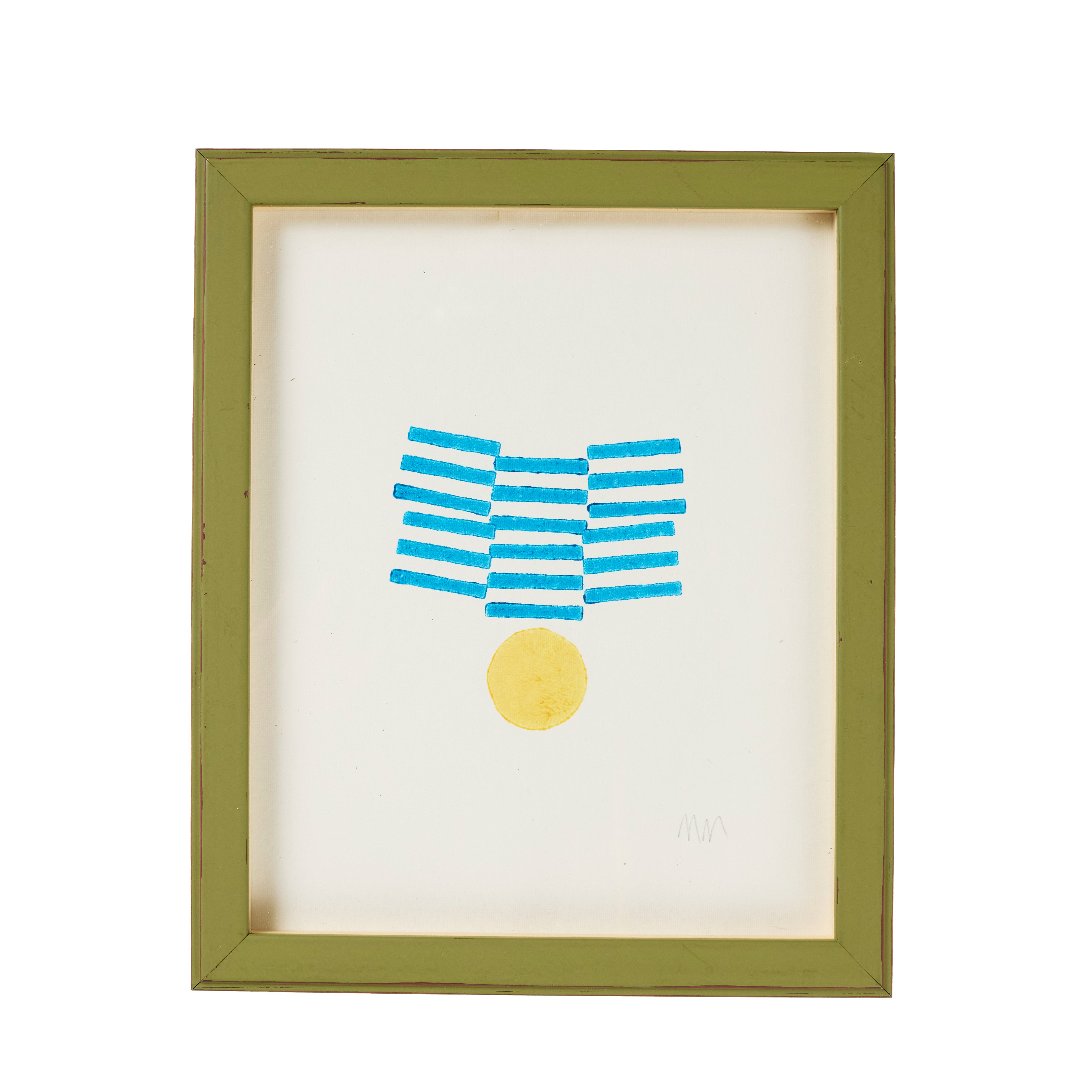 Green Framed Cotton Paper Print Fran Blue - Elegant Wall Art for Home & Office Decor