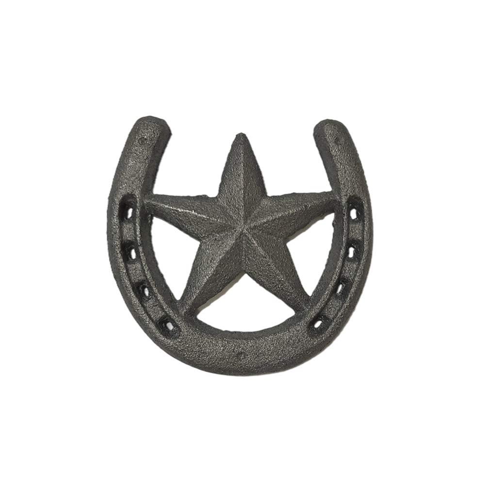 Sturdy Cast Iron Horseshoe with Star Wall Decor - Durable Medium-Sized Horseshoe for Indoor & Outdoor Use - Perfect for Farmhouse, Western, or Rustic Home Decor