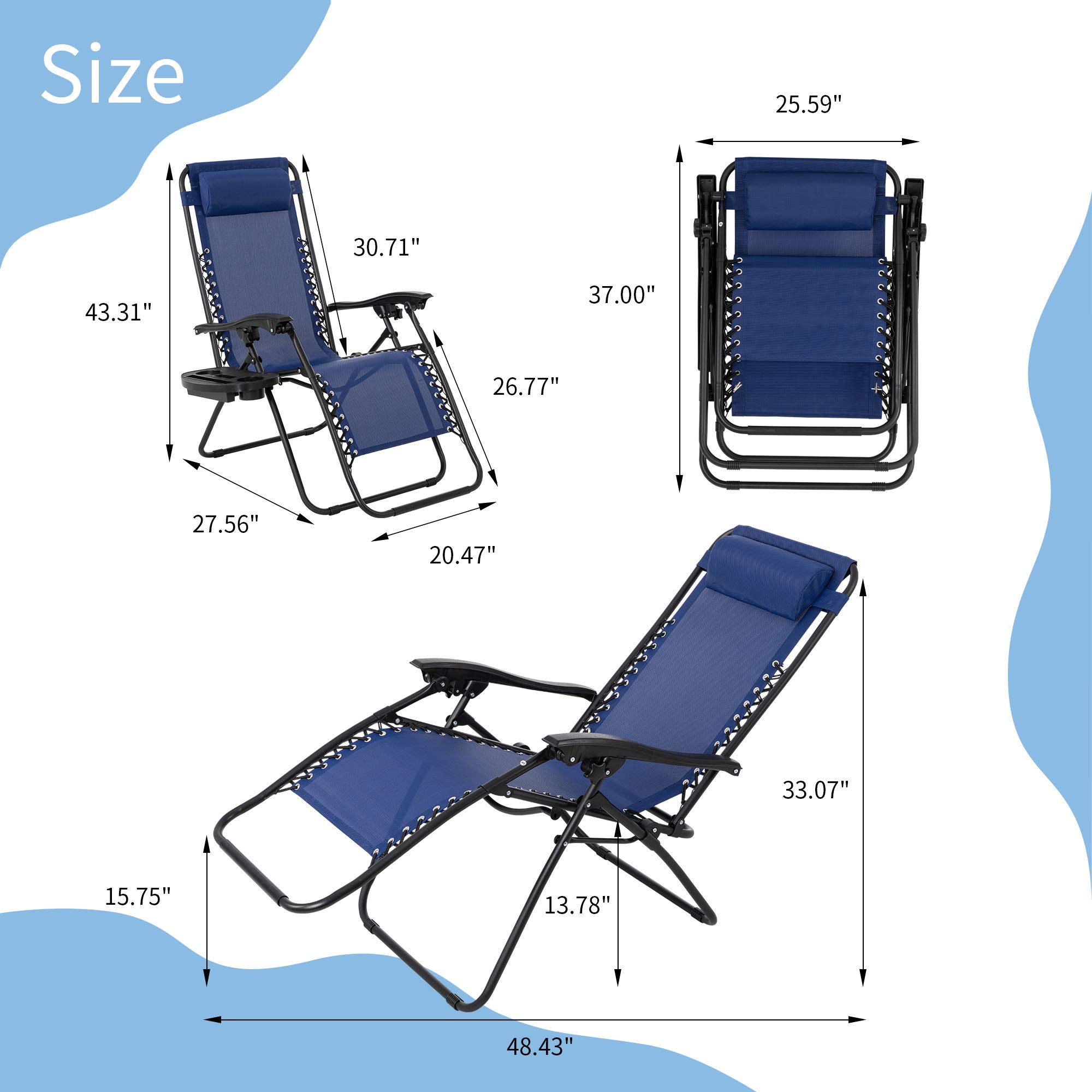 Premium SUNLEI Outdoor Chaise Lounge Chairs Set of 2 - Adjustable Folding Recliner for Patio, Beach, Poolside & Lawn - Portable Deck Furniture (Blue) | Perfect for Sunbathing, Relaxing by the Pool or Backyard Lounging