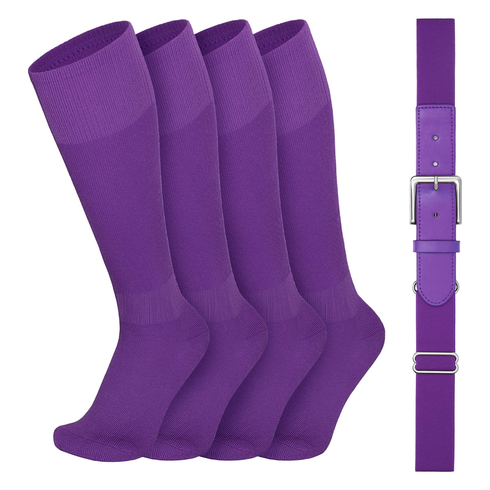 VONMELLI Youth & Adult Baseball Socks and Belt Set - 2 Pairs Elastic Softball Socks & Adjustable Belt Combo for Boys & Men - Perfect for Baseball Games, Practice & Sports Uniforms