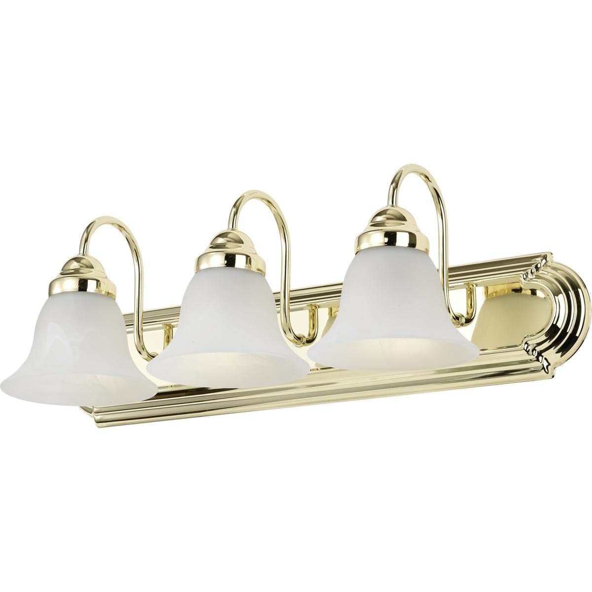 Nuvo 60/329 Ballerina Three-Light Vanity Wall Sconce with Alabaster Glass Bell Shades in Polished Brass - Perfect for Bathroom, Dressing Room & Bedroom Lighting