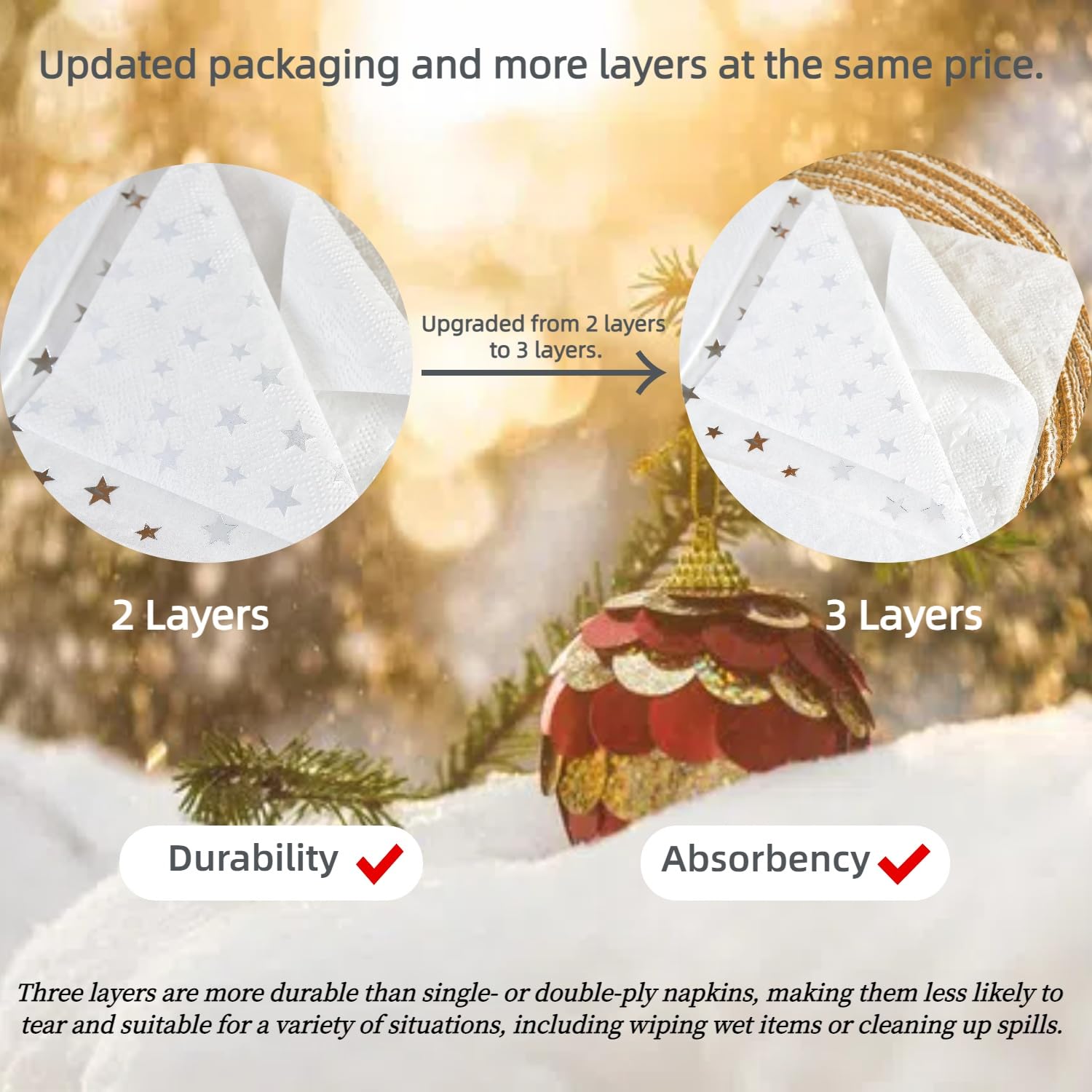 Premium Silver Star Cocktail Napkins - 100 Count, 2-Ply, 5