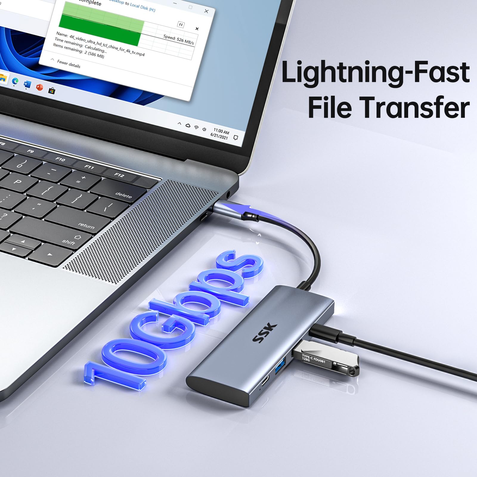 SSK USB C Hub 4-in-1 Adapter 10Gbps for MacBook/iMac - Home/Office Use