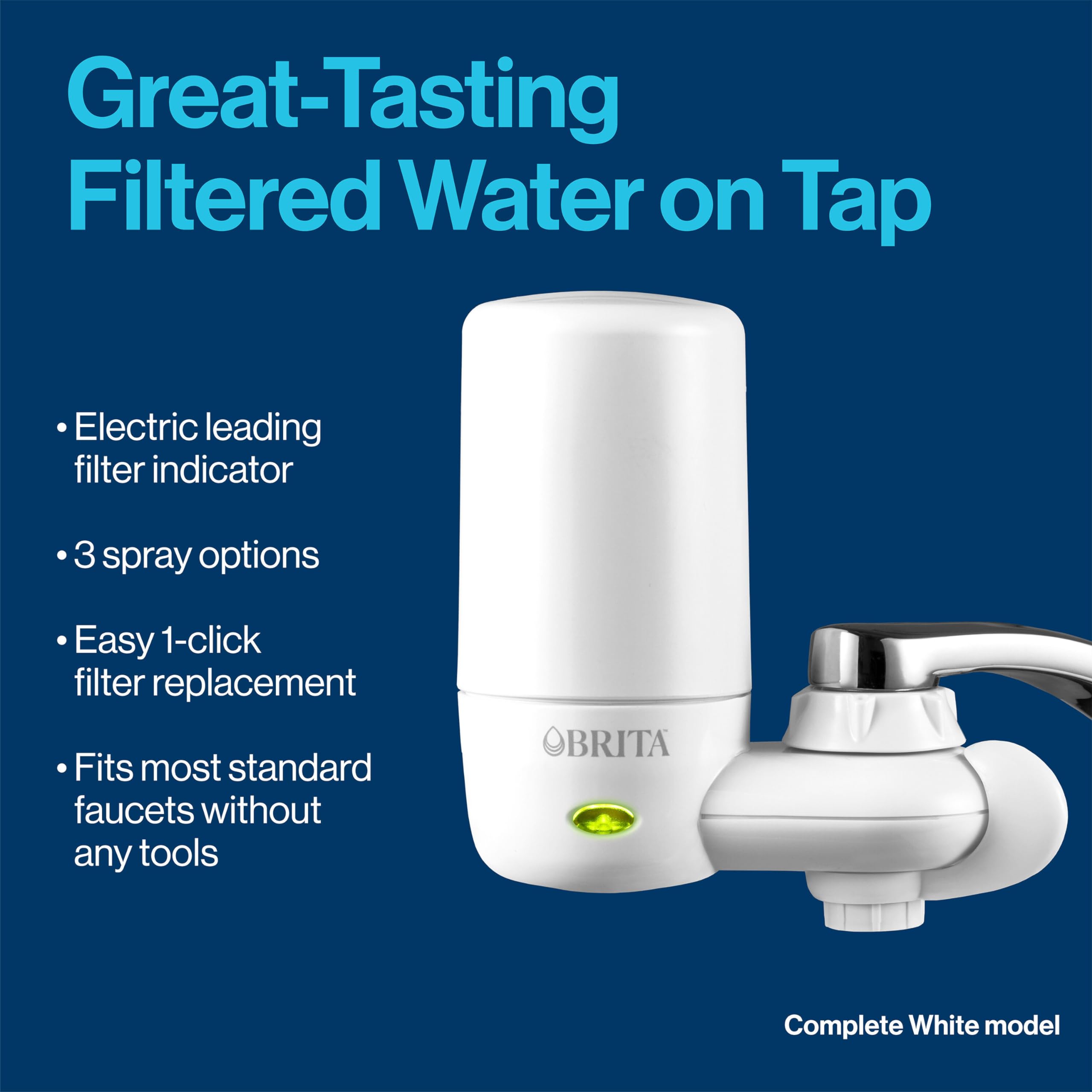 Brita Faucet Mount Water Filter System - Advanced Filtration Removes 99% Lead & Impurities, Includes 1 Replacement Filter, White - Perfect for Kitchen Sink, Home & Office Water Purification