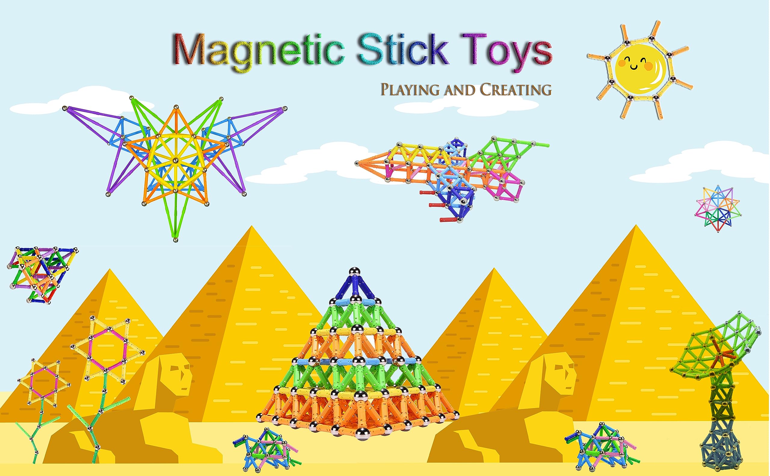 Veatree 206Pcs Magnetic Building Sticks Blocks Set - STEM Educational Construction Toys for Kids & Adults, 3D Puzzle with Storage Bag - Perfect for Classroom, Home Learning & Creative Play