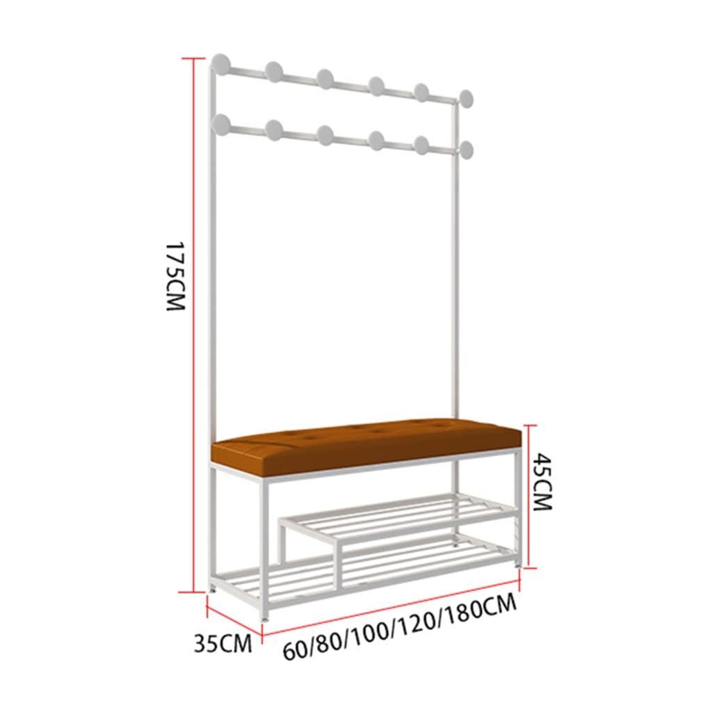 4-in-1 Hall Tree Entryway Organizer - Coat Rack, Shoe Bench with 2-Tier Storage Shelves & Hooks - Multifunctional Iron Art Storage Shelf for Living Room, Bathroom, Bedroom (White, 60x35x175cm) - Perfect for Small Spaces & Home Organization