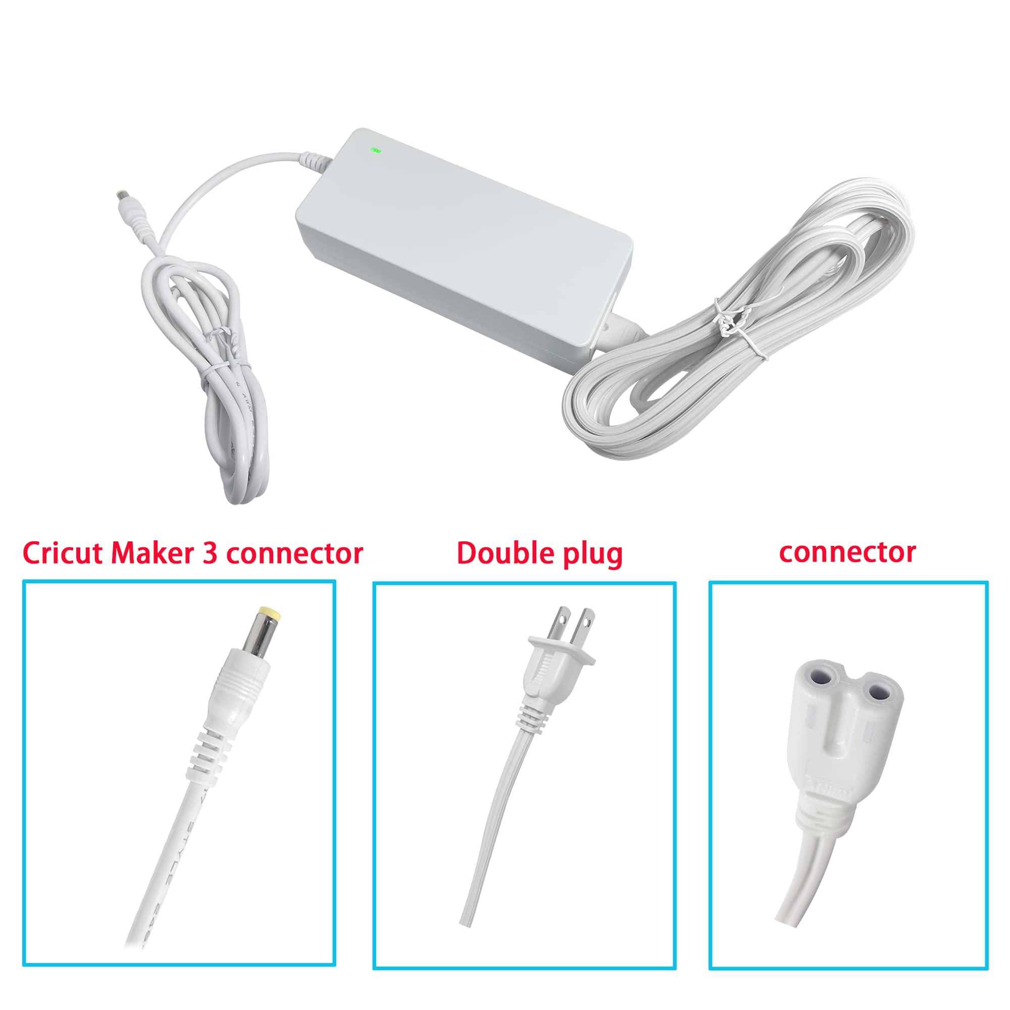 Replacement Power Cord for Cricut Maker 3 Cutting Machine - DC24V 2.75A Compatible with Cricut Maker 3 Power Adapter & Charger (White) - Perfect for DIY Crafting, Vinyl Cutting & Home Projects
