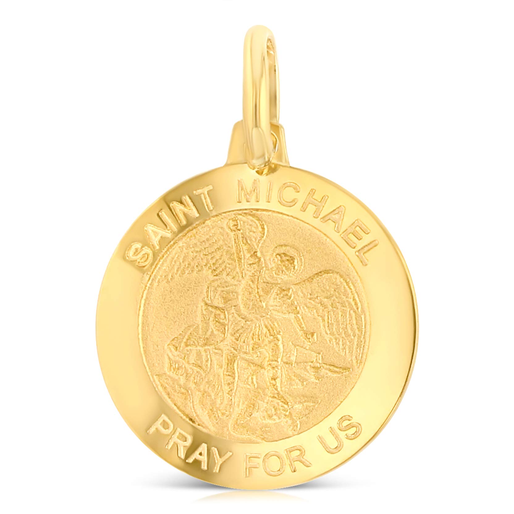 14K Yellow Gold or White Gold St. Michael Pray For Us Religious Charm Pendant Necklace - Perfect for Gifts, Baptism, First Communion & Spiritual Protection Jewelry