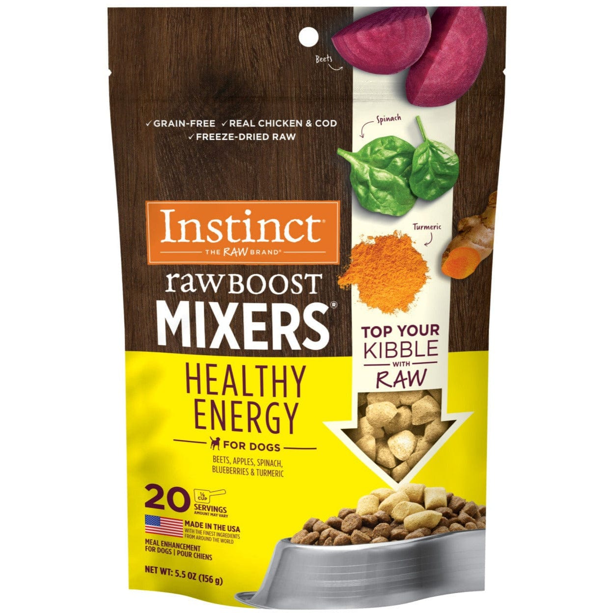 Instinct Raw Boost Mixers Healthy Energy Dog Food Topper - Grain Free Freeze Dried Raw Dog Food Supplement for Small & Large Breeds (5.5oz) - Perfect for Mealtime Boost & Training Rewards