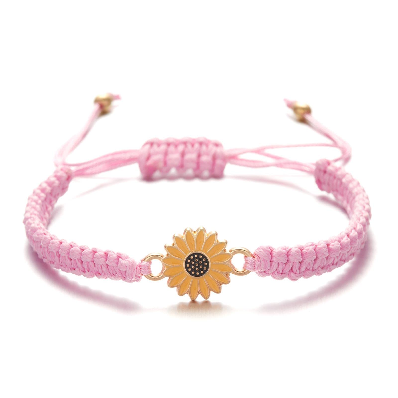Adjustable Sunflower Charm Bracelet - Handmade Boho Daisy Friendship Bracelet for Women, Couples & Friends - Summer Jewelry Gift for Her, Beach Wear, Festival Accessories, Matching Promise Bracelets