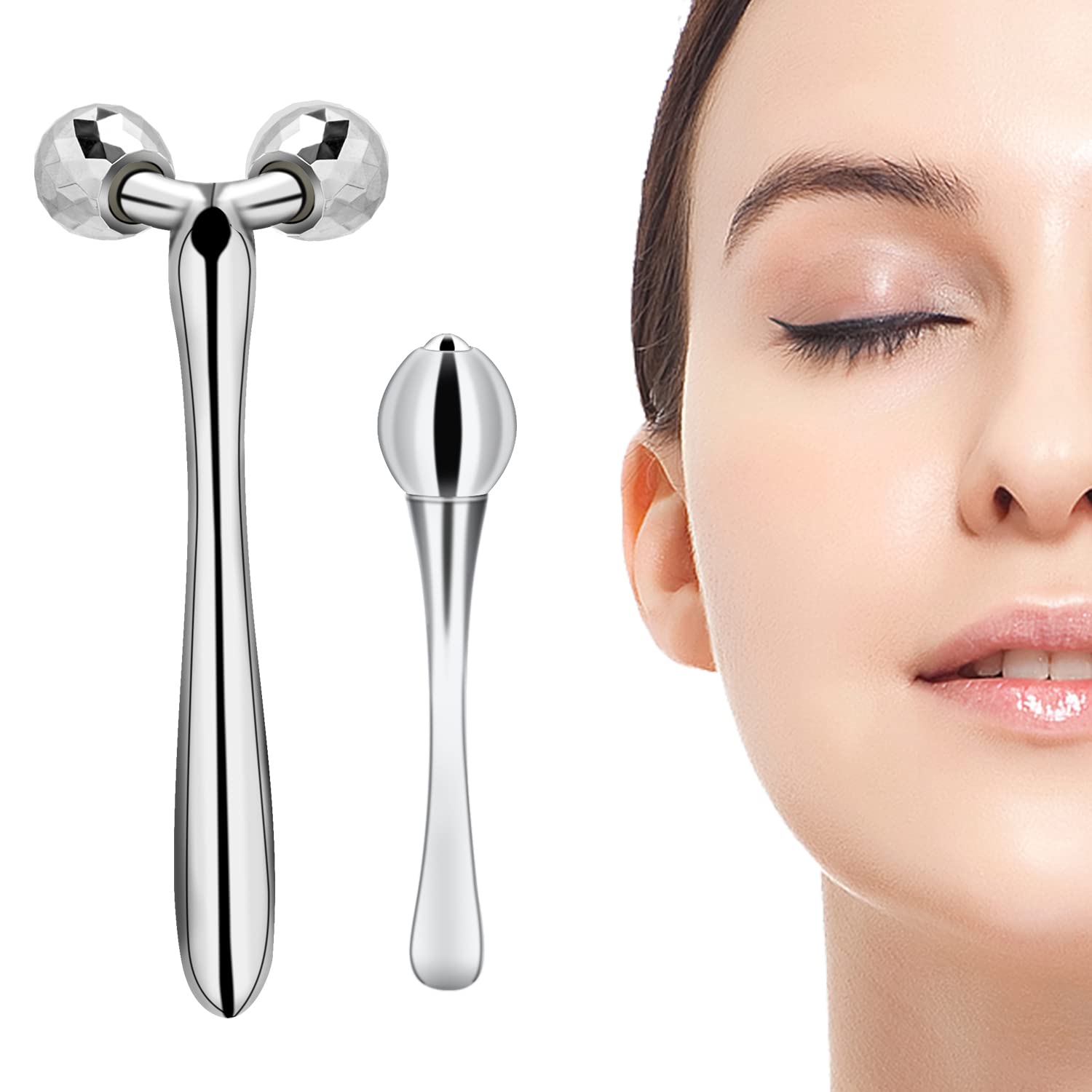 **Silver Face & Eye Roller Massager - Skin Care Tool for Wrinkle Reduction, Body Tightening, and Slimming - Use for Face, Eyes, Neck & Body - Perfect for Home Spa & Relaxation**