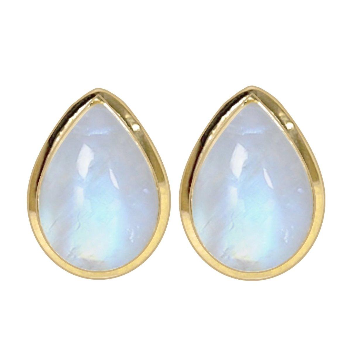 Laihas Gold Moonstone Stud Earrings for Women - Classic Chic Raindrop Design - Perfect for Wedding, Party & Everyday Wear