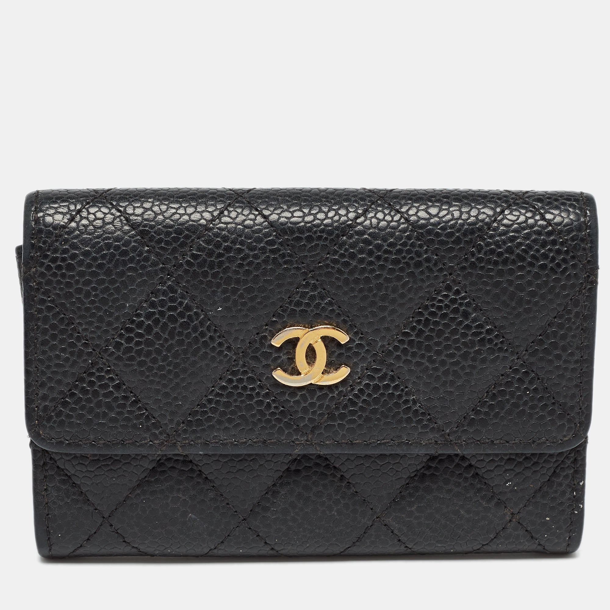 Luxury Black Caviar Quilted Leather CC Flap Card Holder Wallet - Perfect for Everyday Use, Travel & Special Occasions
