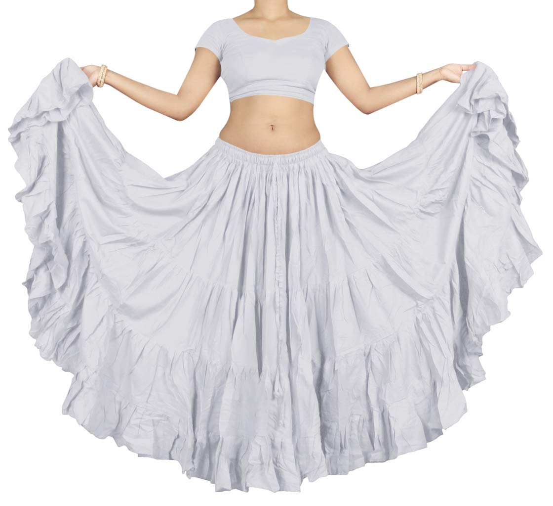 Gypsy Dance Studio Women's 16-Yard Cotton Belly Dance Skirt - 4-Tiered Ruffle Tribal Flamenco Skirt for Performances, Festivals & Costume Parties