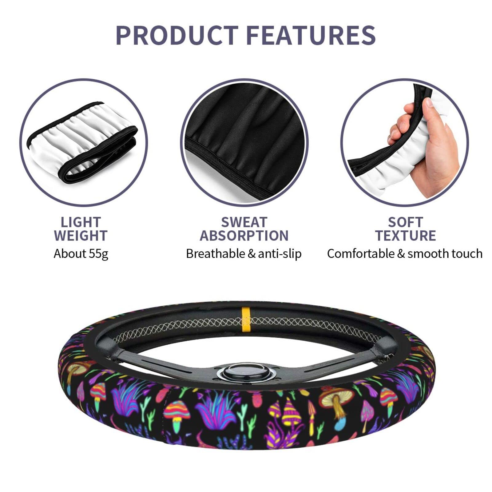 Non-Slip Neoprene Steering Wheel Cover - Universal 15 Inch Mushroom Design Car Accessory for Men & Women | Perfect for Daily Commute, Road Trips & All-Season Driving Comfort