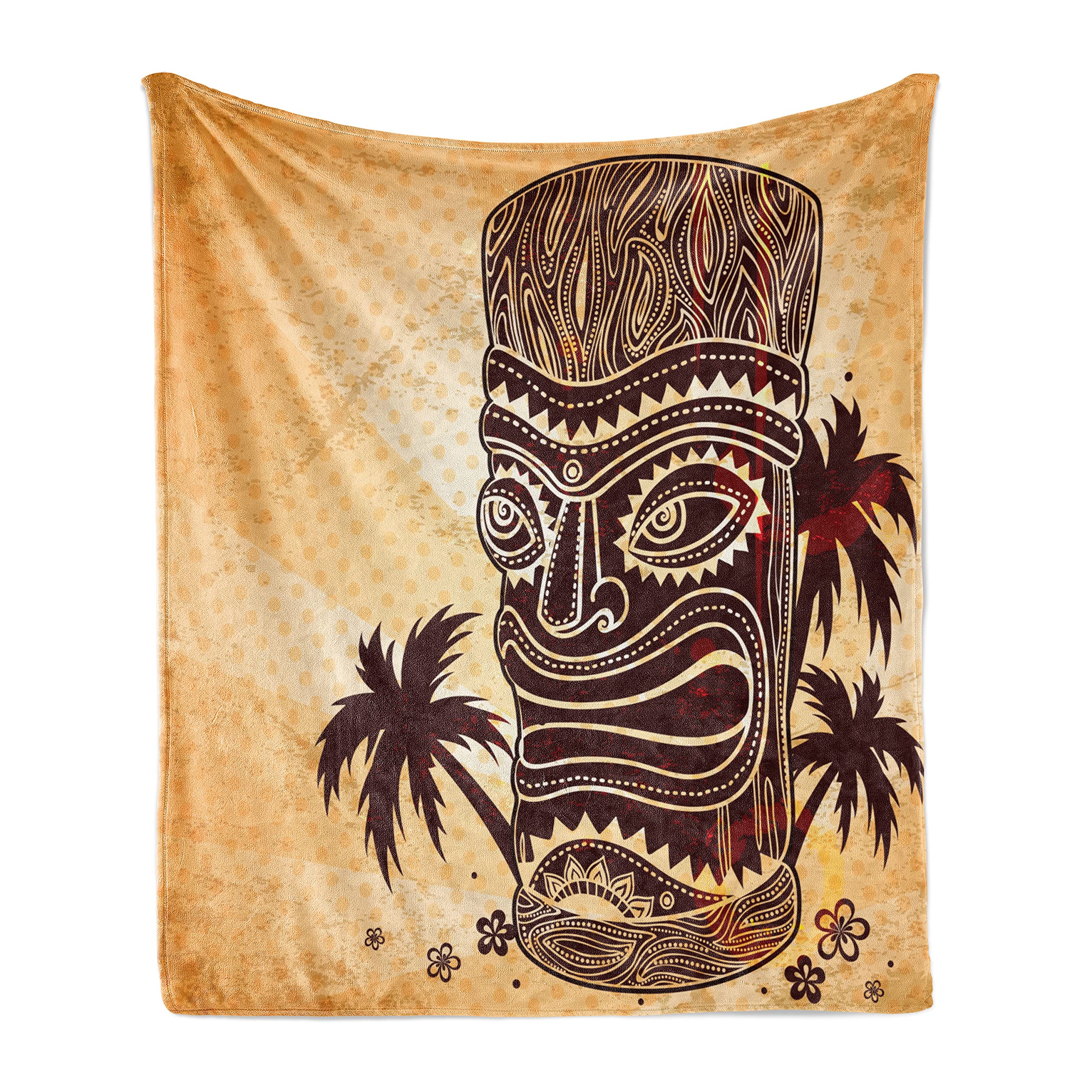 Ambesonne Tribal Throw Blanket - Soft Flannel Fleece Accent Blanket with Totem Tiki & Palm Tree Design on Polka Dot Backdrop, 60