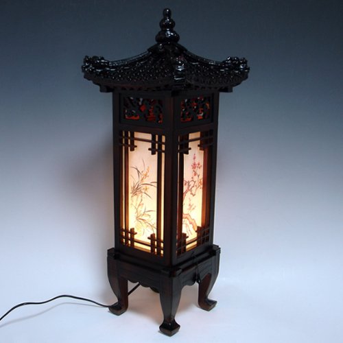 Handmade Korean Dragon Wooden Lamp - Traditional Asian Art Deco Lantern with Roof & Window Design - Brown Oriental Bedside Table Light for Home Decor, Living Room, Bedroom Accent Lighting
