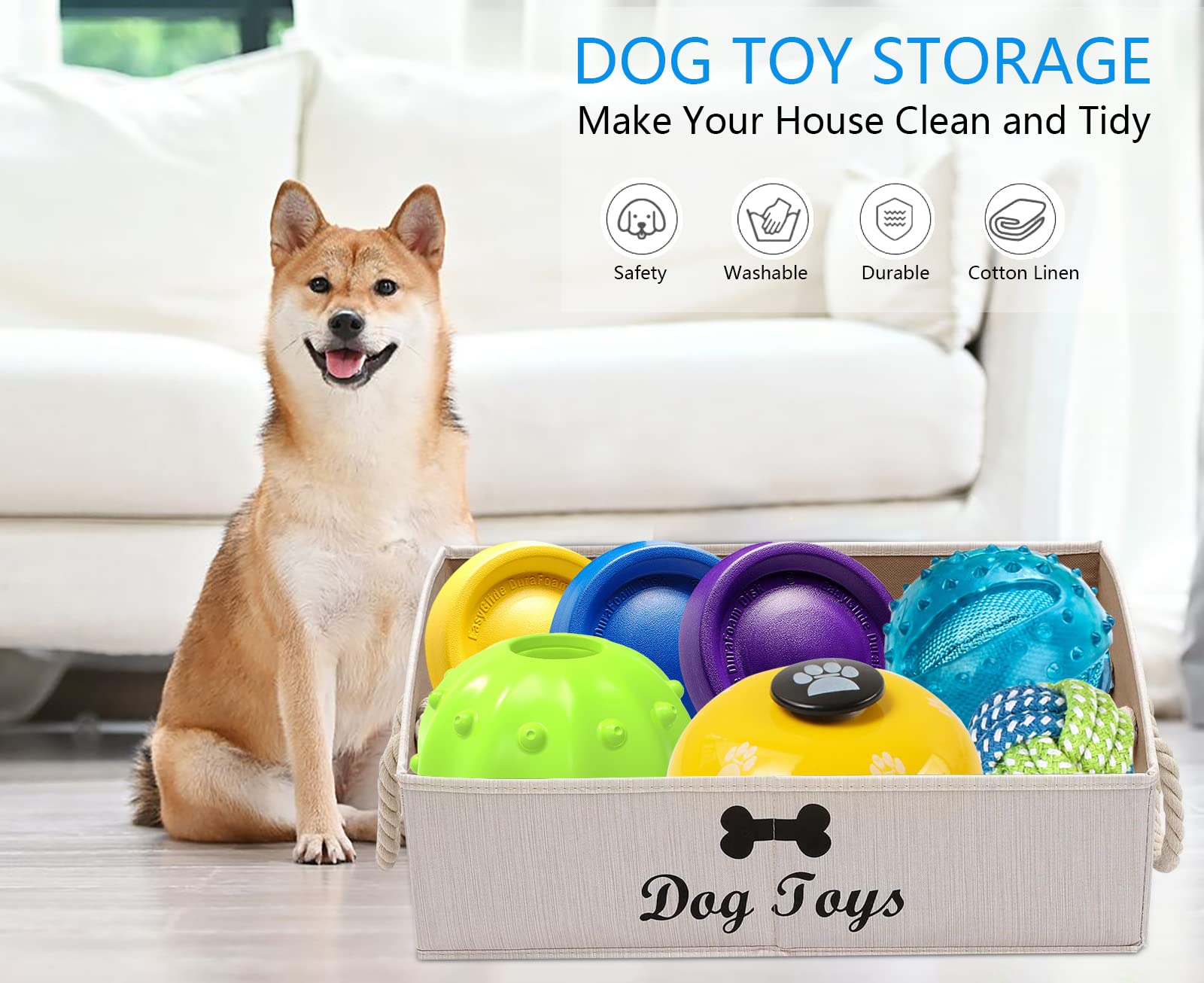 Morezi Large Dog Toy Bin - Puppy Shallow Toy Basket for Dog Toy Storage | Perfect for Living Room, Playroom & Closet Organization | Durable Home Decor in White