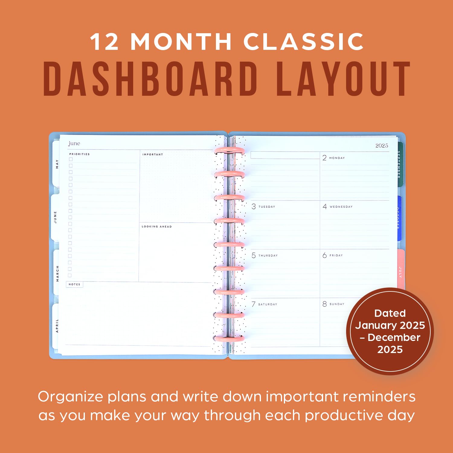 Happy Planner Disc-Bound 12-Month Planner 2025 - Daily Weekly Monthly Organizer, Classic Size (7