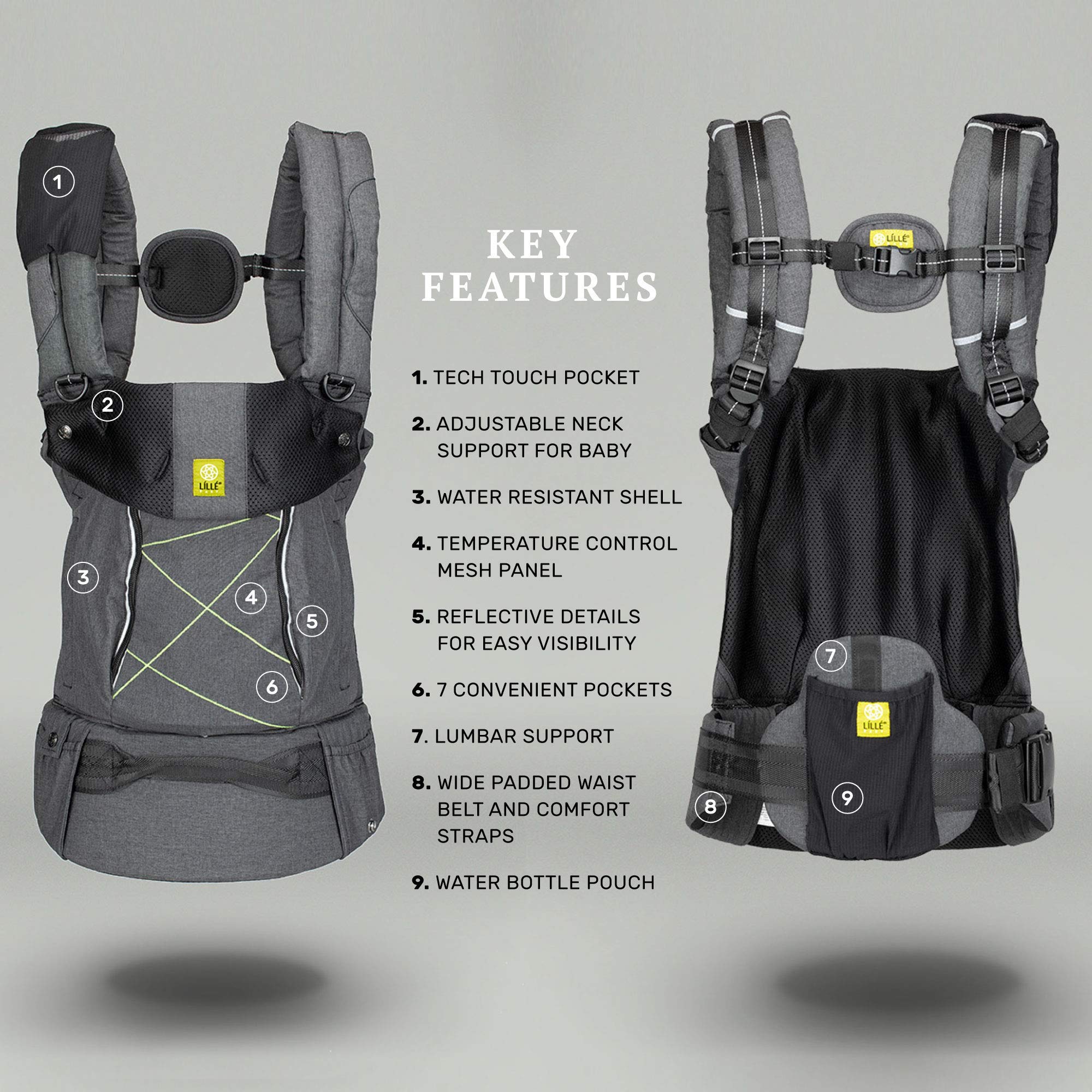 LÍLLÉbaby Pursuit All Seasons 6-in-1 Ergonomic Baby Carrier - Newborn to Toddler (7-45 lbs) with Lumbar Support & 360° Carrying Positions - Graphite Grey - Perfect for Hands-Free Parenting, Hiking, Shopping & Everyday Use