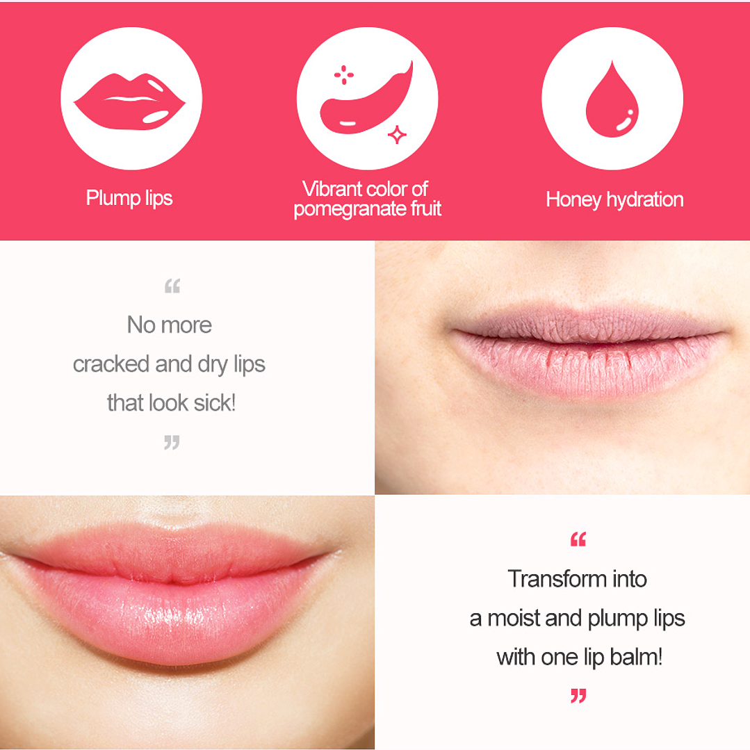 FRUDIA Pomegranate Honey 3-in-1 Hydrating Lip Balm 10ml | Moisturizing & Plumping Lip Treatment for Dry Lips - Perfect for Daily Use, Travel & On-the-Go Hydration