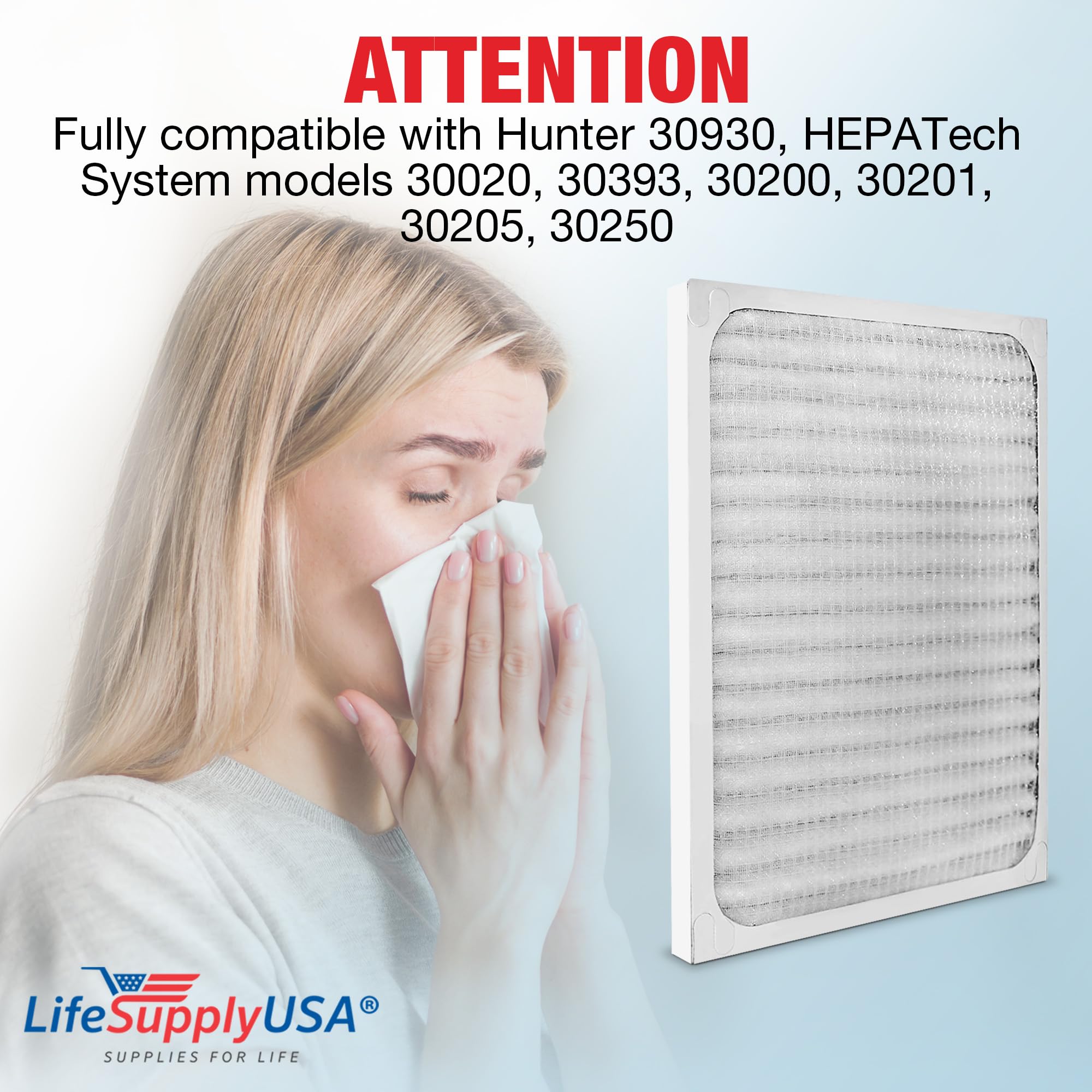 Hunter 30920 30905 30050 30055 30065 37065 30075 30080 30177 Air Purifier Replacement Filter - HEPA Air Cleaner Filter Compatible with Hunter Air Purifiers by LifeSupplyUSA - Perfect for Home, Office and Bedroom Air Purification