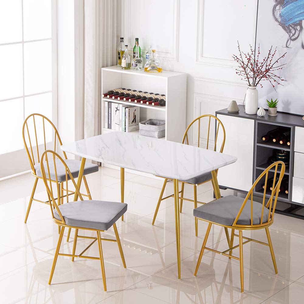 White Marble Dining Table 120x74x76cm - Modern Kitchen & Dining Room Table for Small Spaces | Elegant Home Furniture for Family Gatherings & Dinner Parties