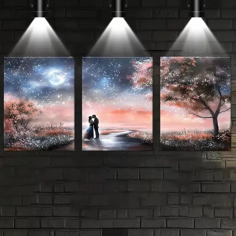3-Piece Romantic Couple Moonlight Wall Art Set - 50x70cm Framed Canvas Prints | High Quality Australian Made | Perfect for Bedroom, Living Room & Wedding Gift