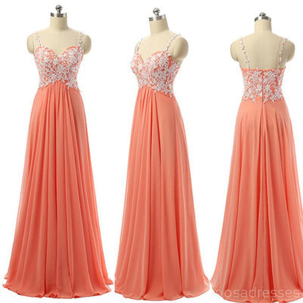 Junior Pretty Spaghetti Strap Sweetheart Long Bridesmaid Dresses with Applique - Elegant Formal Gown for Weddings, Proms & Special Occasions - WG16