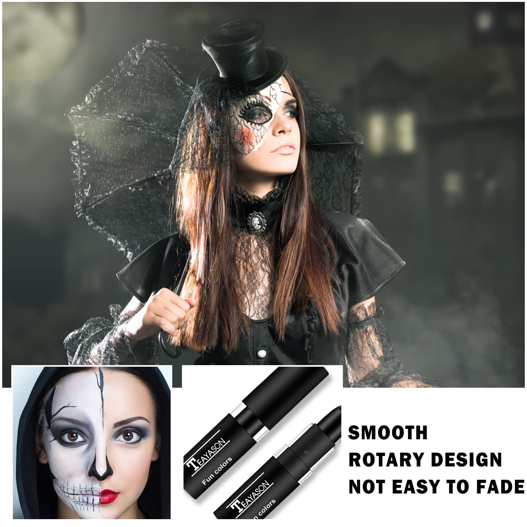 Professional White Clown Makeup Stick - Waterproof Face & Body Paint for Halloween, Cosplay, Football, Baseball, Softball, Goth & Vampire SFX Makeup - Perfect for Costume Parties, Theater Performances & Sports Events