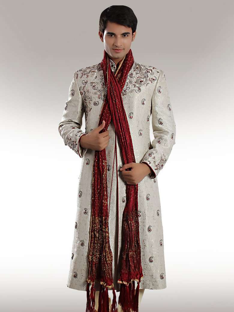 Anwar Smart Look Cream Sherwani for Men | Premium Indian Wedding Sherwani Outfit | Perfect for Groom, Groomsmen & Special Occasions