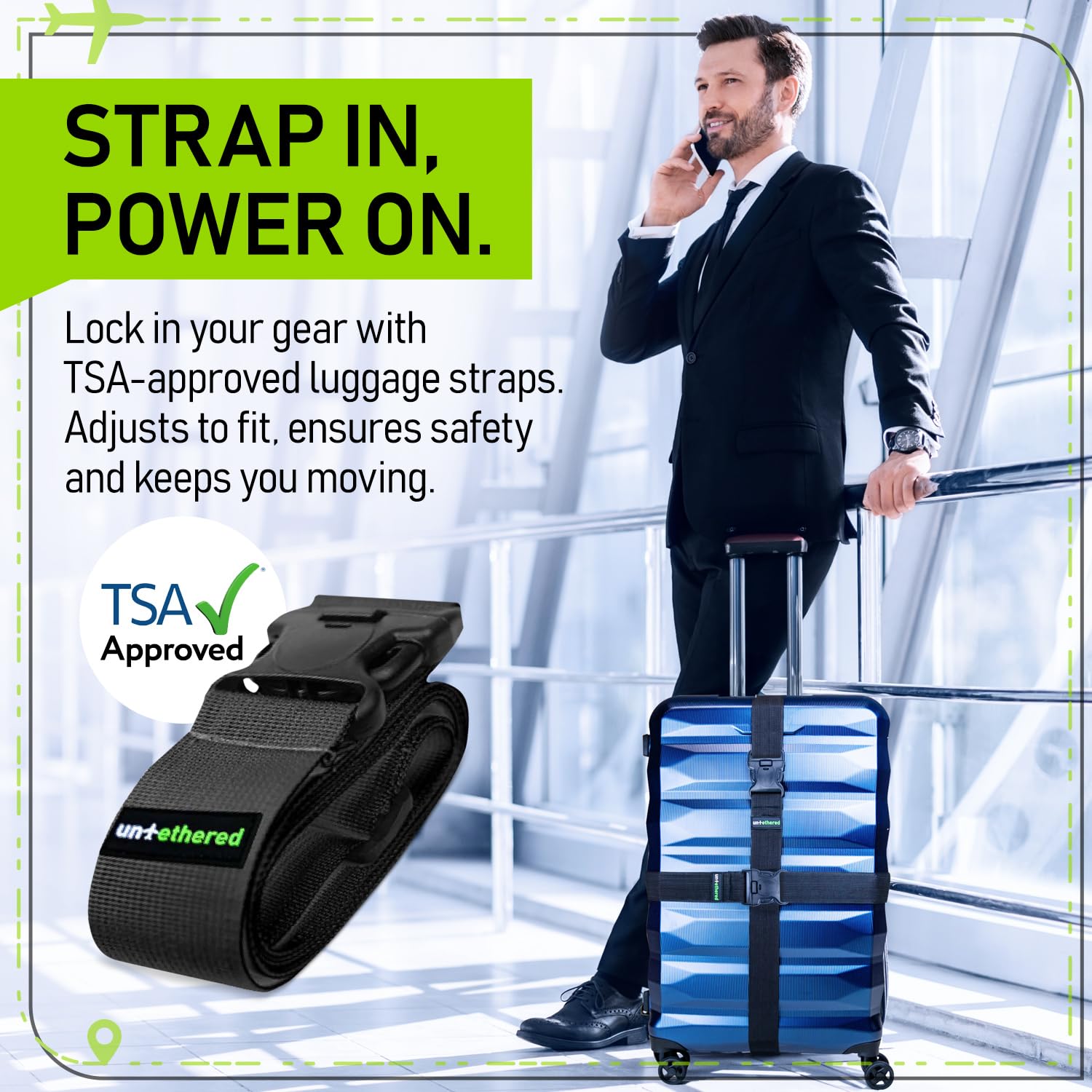 4-Pack TSA-Approved Luggage Straps | Heavy-Duty Adjustable Suitcase Belt Straps for Secure Travel | Durable Buckle Straps for Luggage Wrapping | Perfect for Airplane, Train & Road Trips