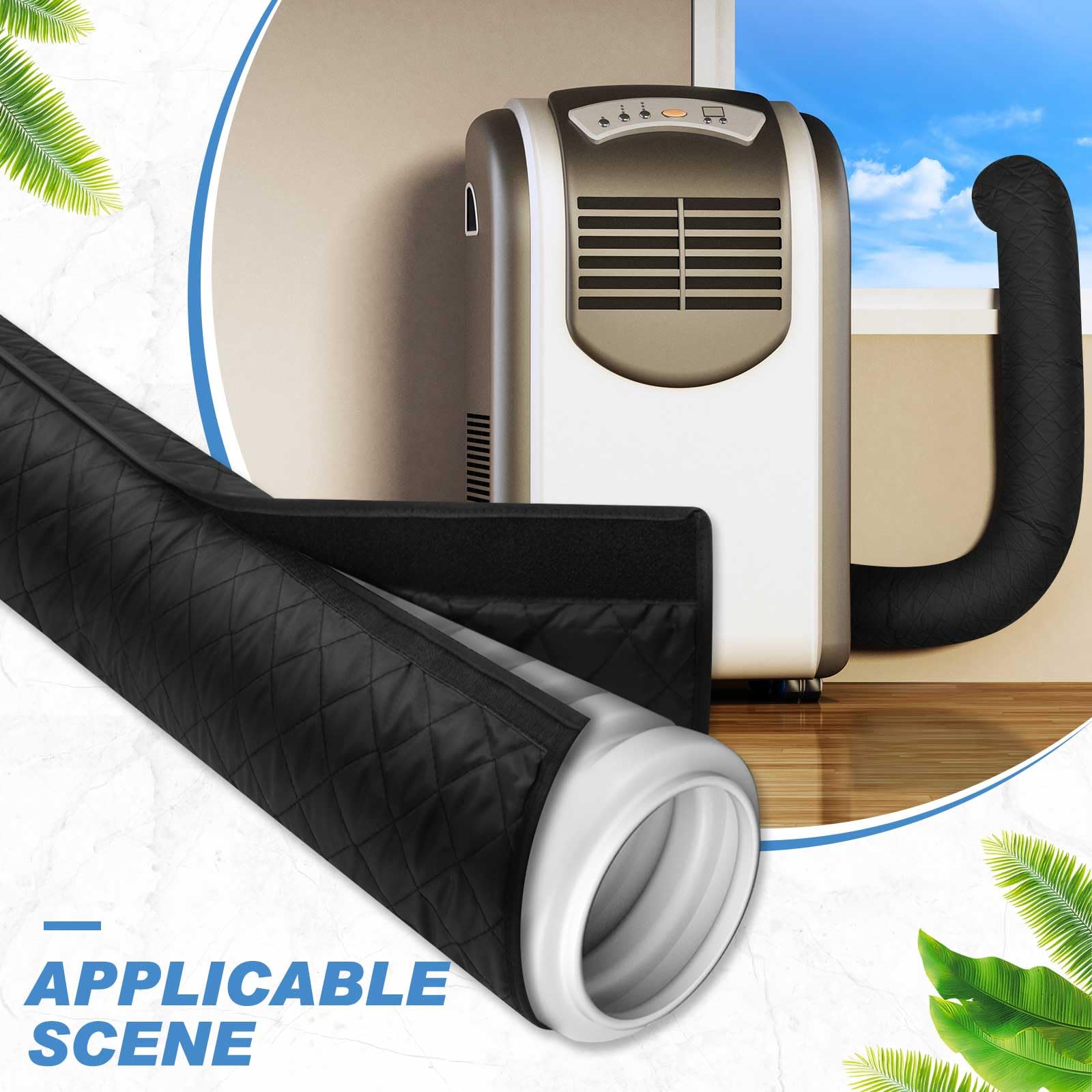 Outus 1-Piece Universal 6-Inch Portable Air Conditioner Hose Cover - Insulated AC Duct Wrap for Energy Efficiency - Black Edge Wrap Style - Perfect for Home, Office & RV Cooling Systems