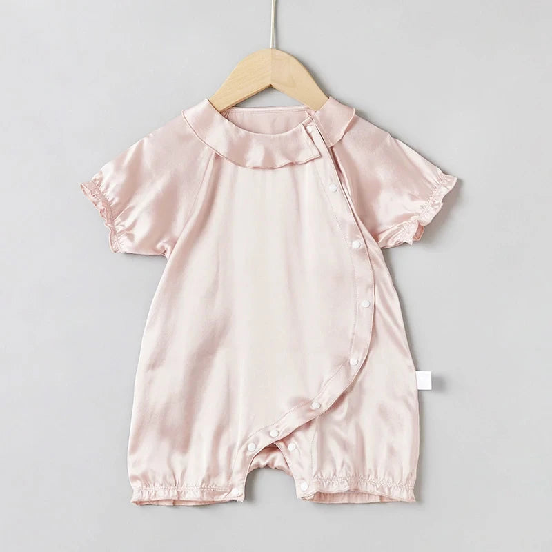 Baby Silk Onesies with Doll Collar - Soft & Comfortable Newborn Bodysuits for Girls & Boys - Perfect for Photos, Parties & Everyday Wear