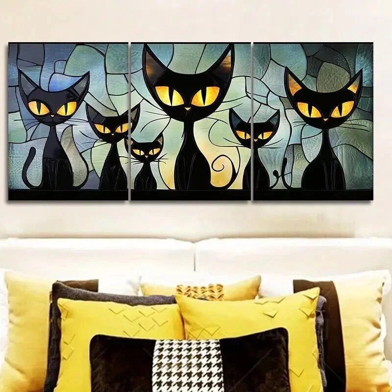 3-Piece Black Cat Family Wall Art Set - Framed Canvas 50x70cm | High Quality Print | 100% Australian Made | Ready to Hang | Perfect for Living Room, Bedroom & Office Decor
