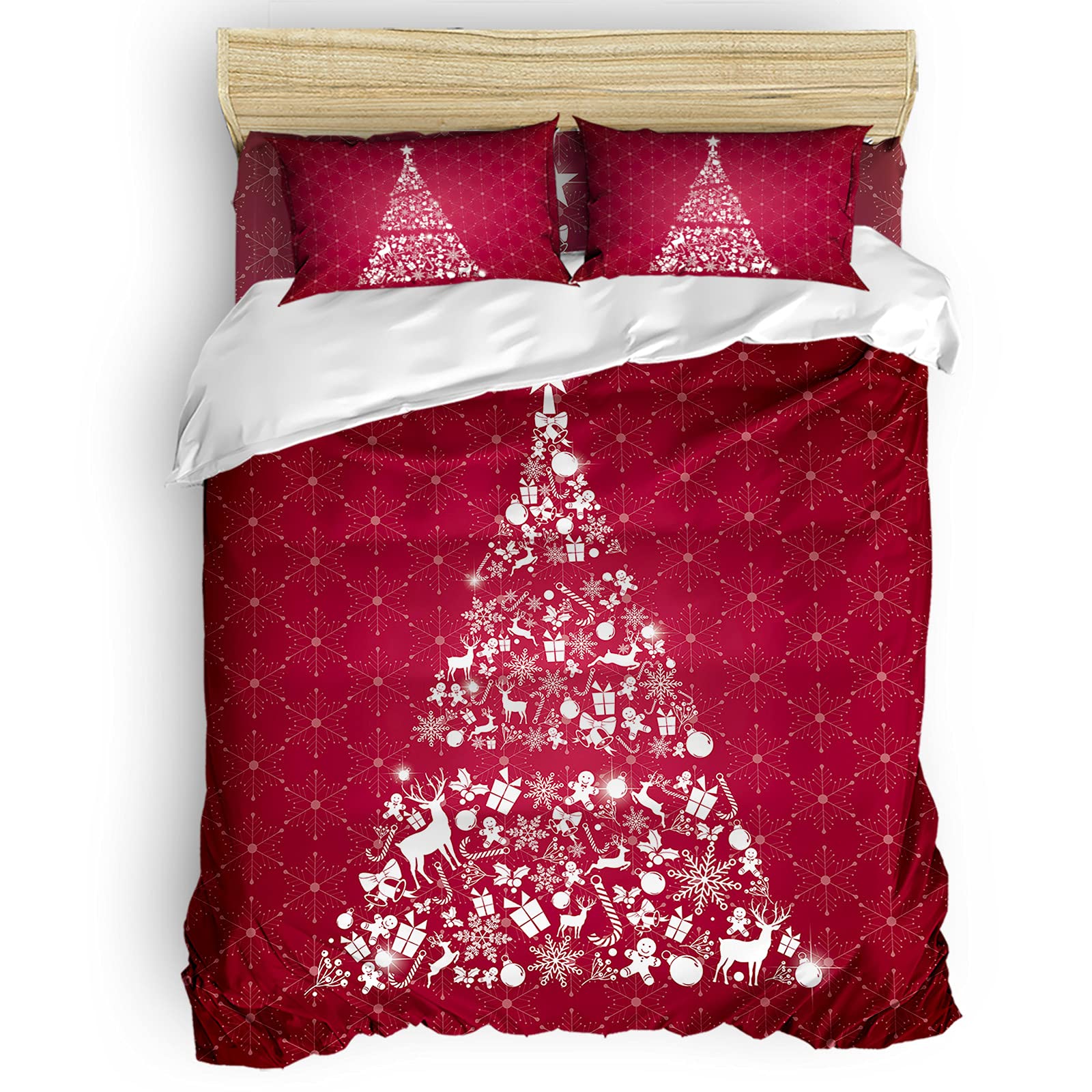 Merry Christmas Themed Queen Size Duvet Cover Set - 1 Duvet Cover & 2 Pillowcases with Zipper Closure & Corner Ties | Holiday Home Decor, New Year Ornaments & Tree Topper | Perfect for Festive Bedroom Decorations and Seasonal Celebrations