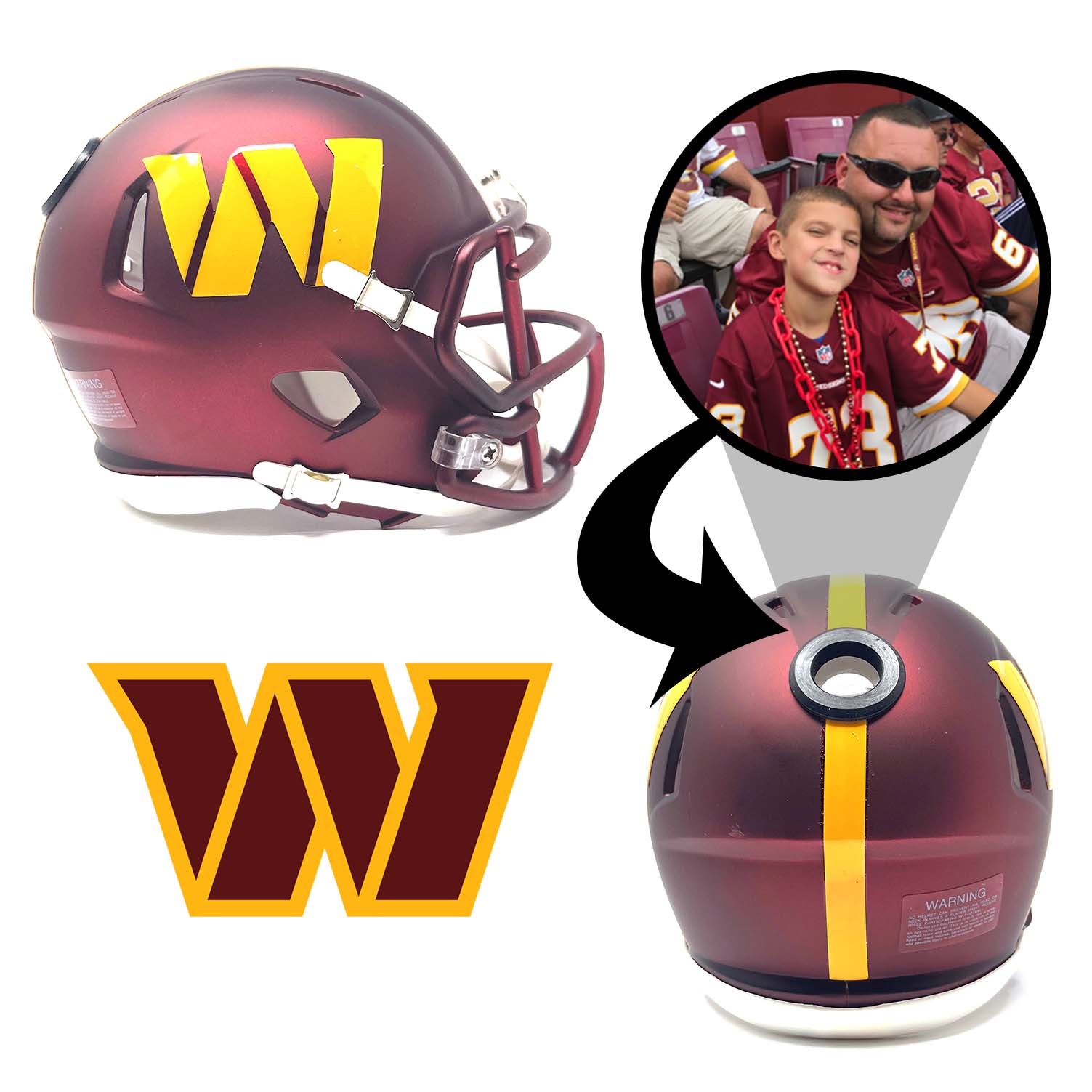 Washington Commanders NFL Mini Helmet with Display Stand - Collectible Football Memorabilia for Fans, Home & Office Decor, Sports Gifts