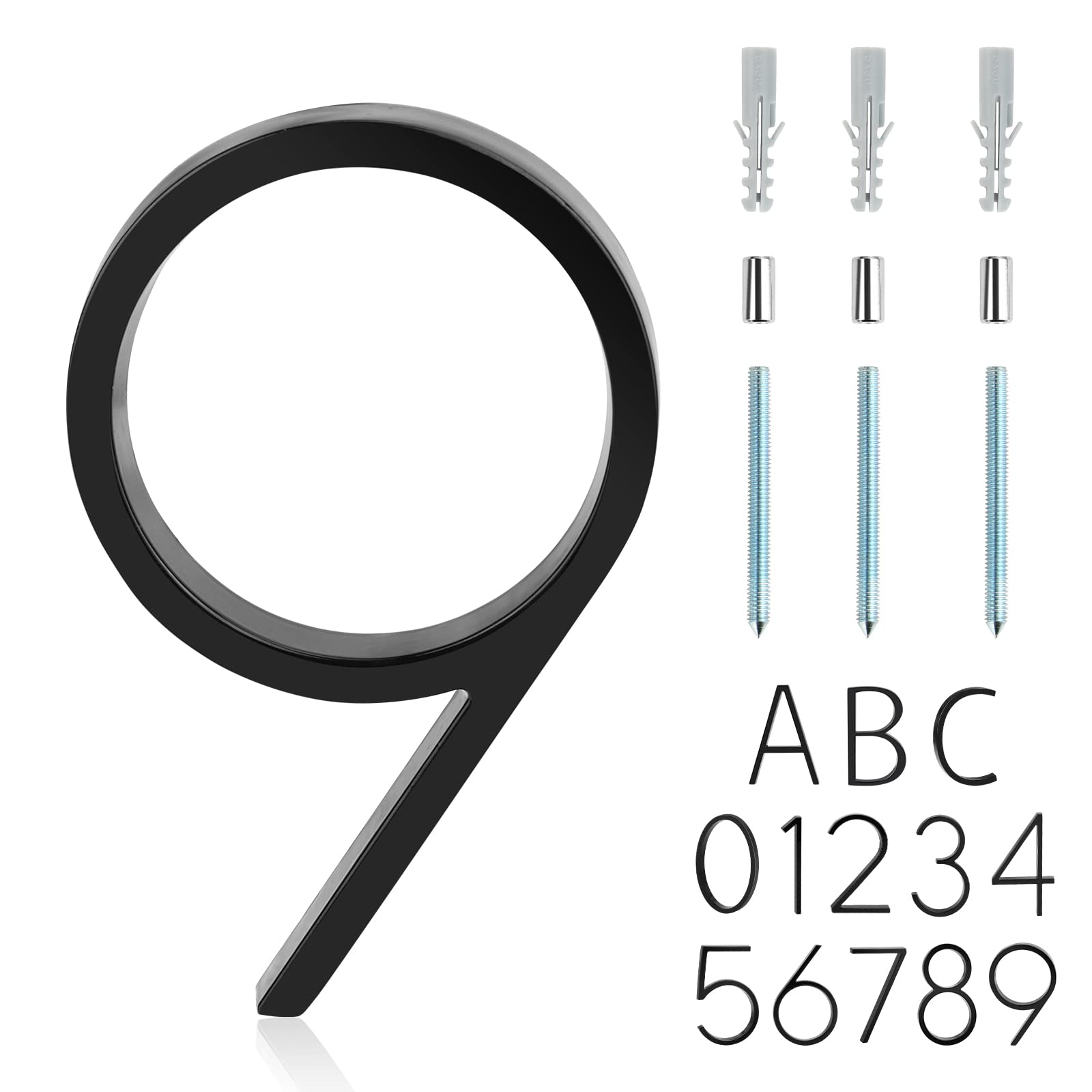 5 Inch Modern Floating House Numbers - Black Floating Mount Address Plaque for Outdoor Home Decor (Number 9/NINE) - Perfect for Mailbox, Front Door, and Garden Display