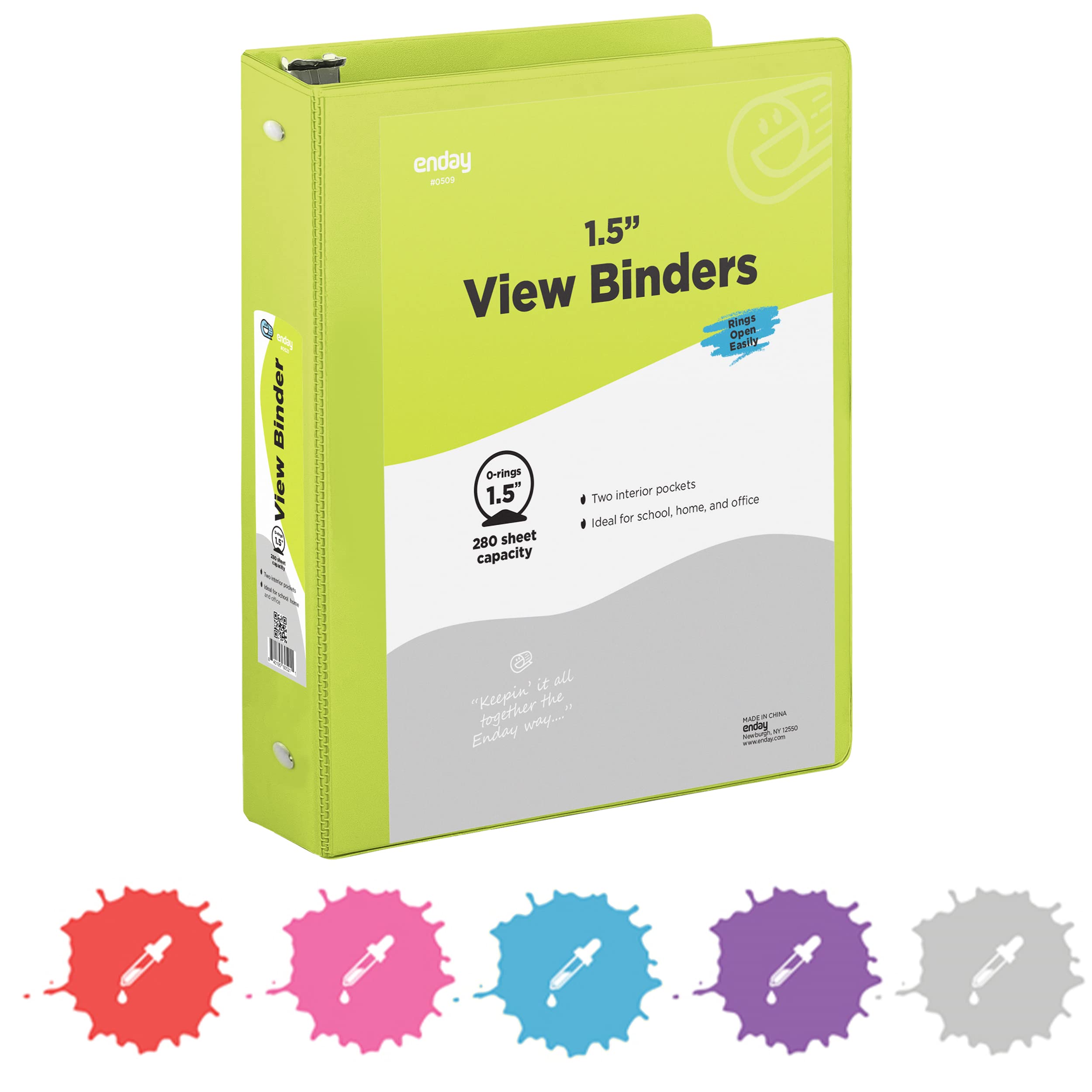 Enday 1.5 Inch Green 3-Ring Binder with Clear View Cover & 2 Inside Pockets - Durable School & Office Supplies for Organizing Documents, Homework, and Presentations - Perfect for Students, Teachers, and Professionals