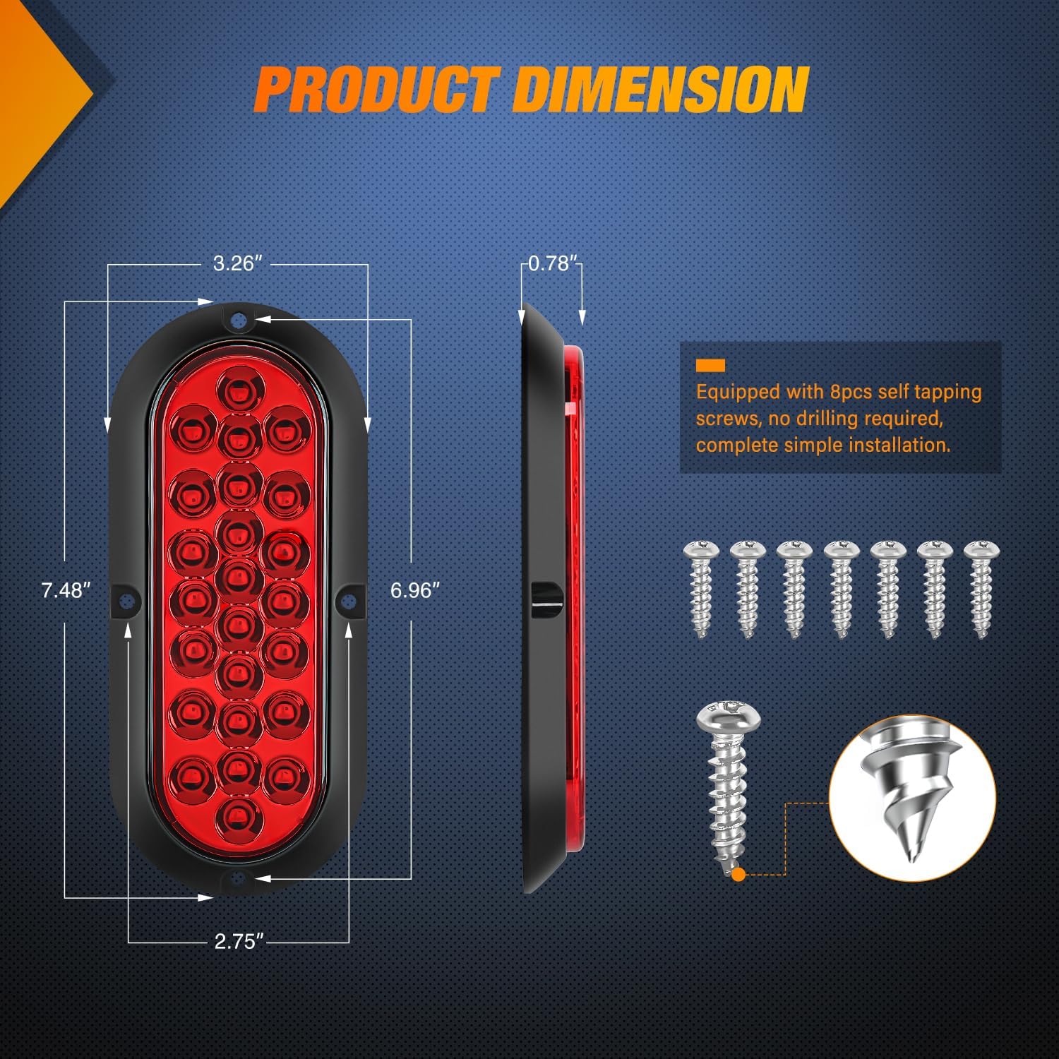 6 Inch Oval Red 24 LEDs Trailer Tail Lights - 2 Pack Waterproof LED Brake Lights for Trucks, Trailers, RVs - Perfect for Night Driving & Safety Enhancement