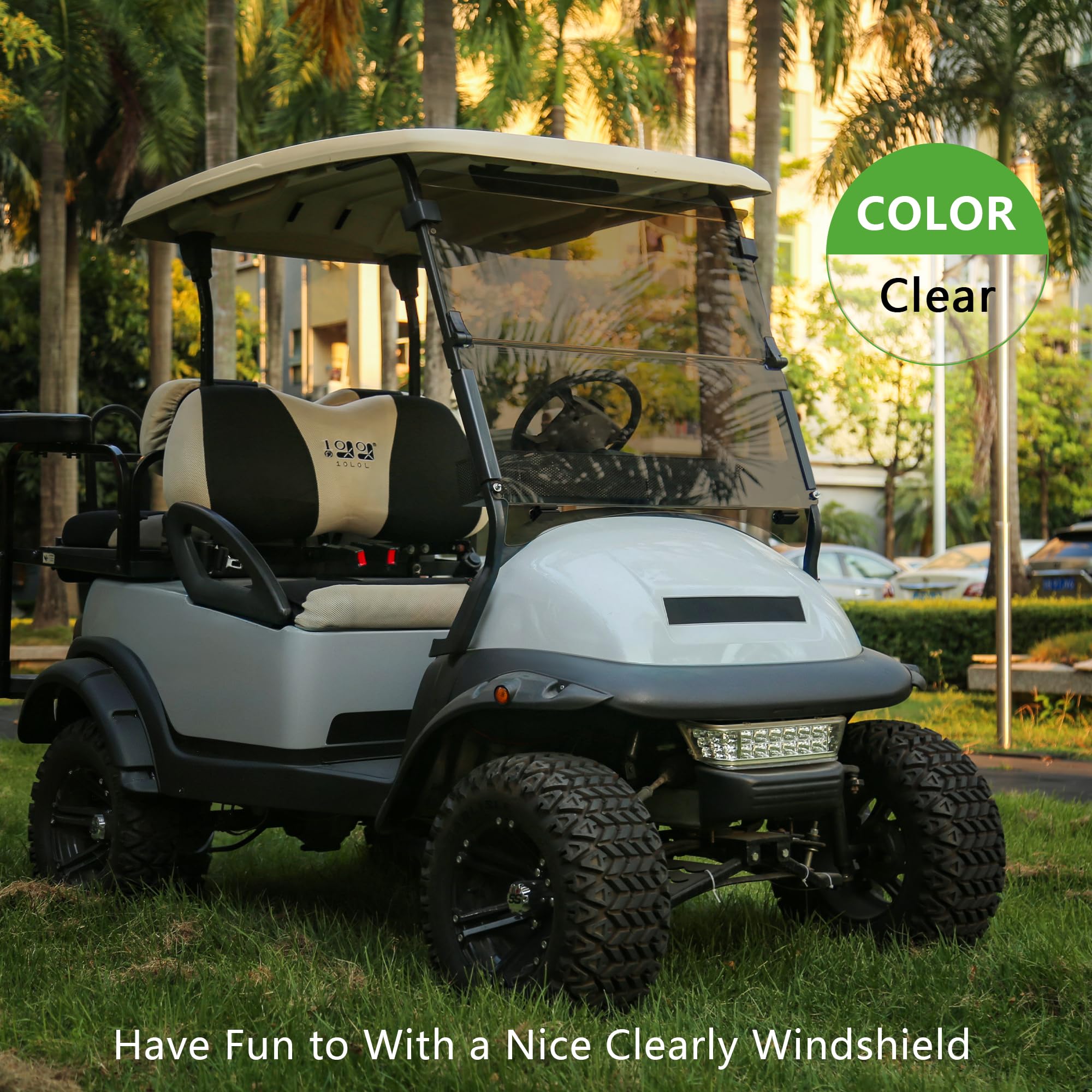 Club Car Precedent 2004-Up & Tempo 2017-Up Onward Golf Cart Windshield - 10L0L Clear/Tinted Fold Down Design, Anti-UV & Impact Resistant (37.5