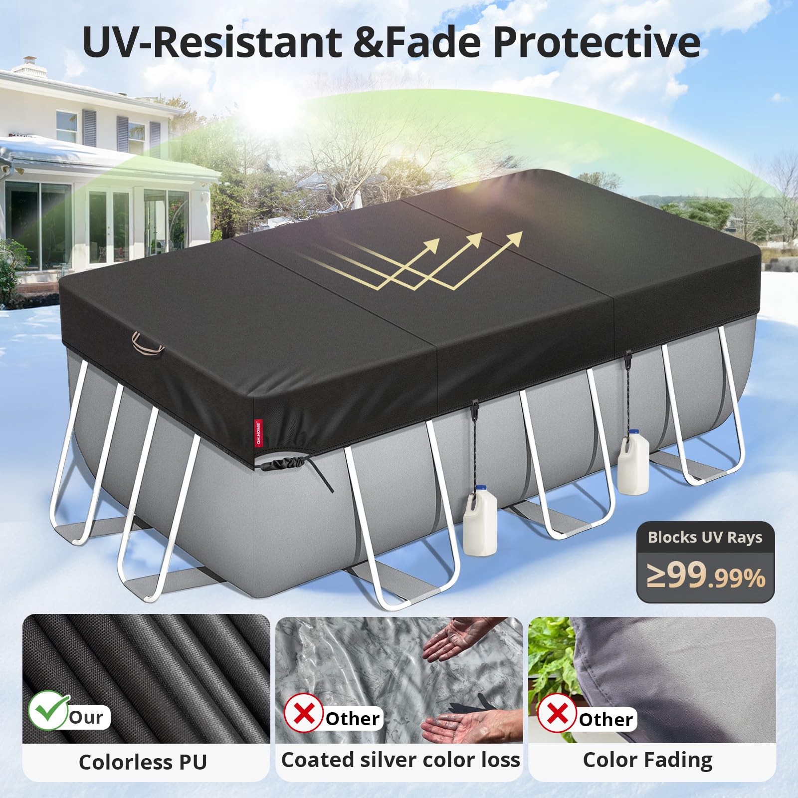 2024 Upgrade Super Windproof 12x24FT Rectangle Above Ground Pool Cover - Durable Tear-Resistant Winter Oval Pool Cover with Enhanced Ratchets & Tarp Clips - Perfect for Inground/Above Ground Pools, Hot Tubs, and Outdoor Water Features