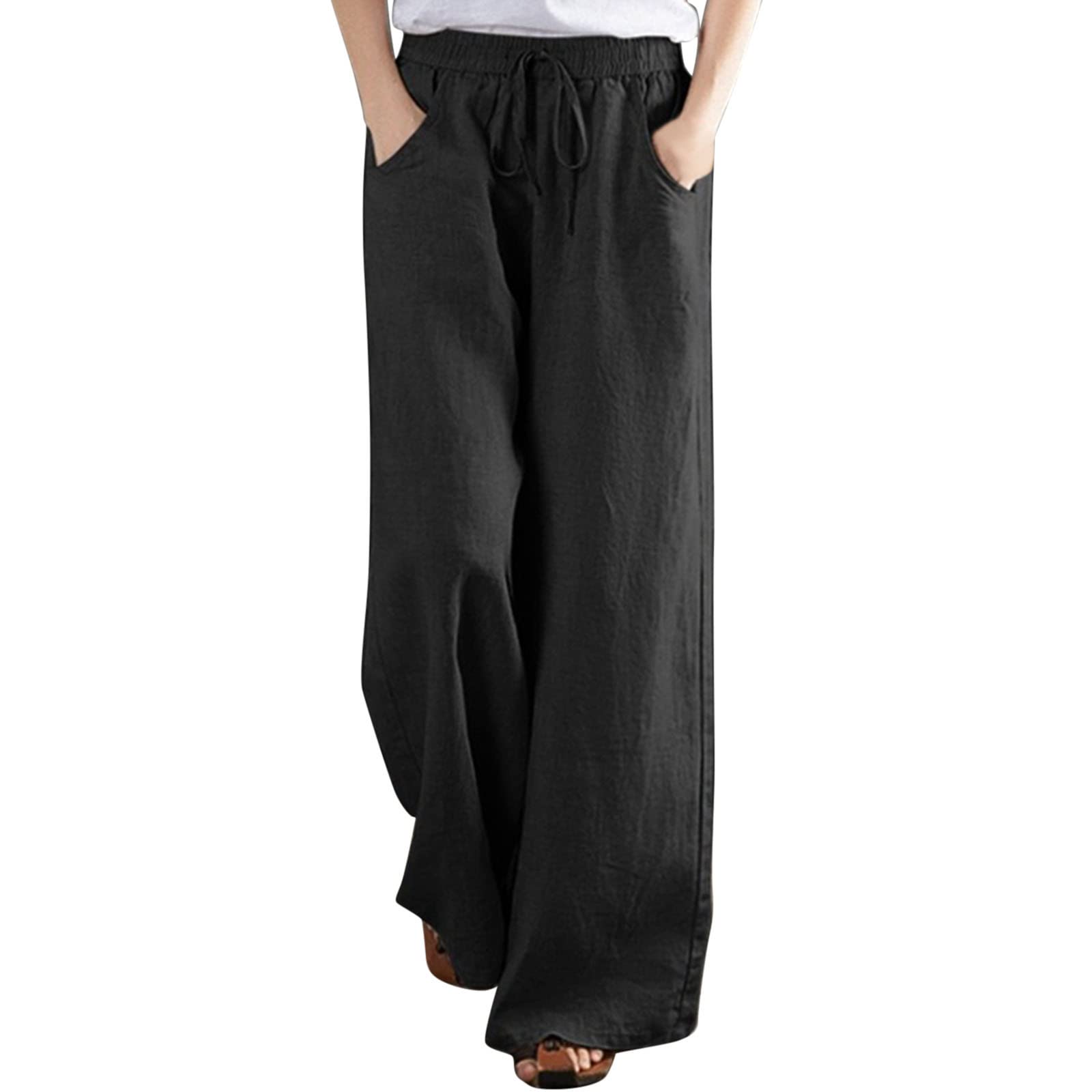 Women's Cotton Linen Casual Pants - Breathable Loose Fit Elastic Waist Comfortable Summer Trousers for Travel, Yoga and Daily Wear