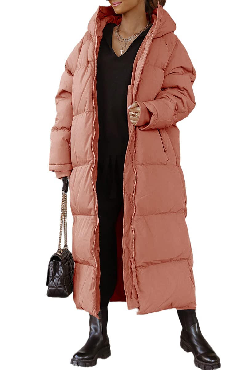 Shanfetl Women's Long Quilted Puffer Jacket with Hood - Maxi Length Winter Coat, Warm Padded Outerwear for Cold Weather | Perfect for Snow Days, Commuting & Outdoor Activities