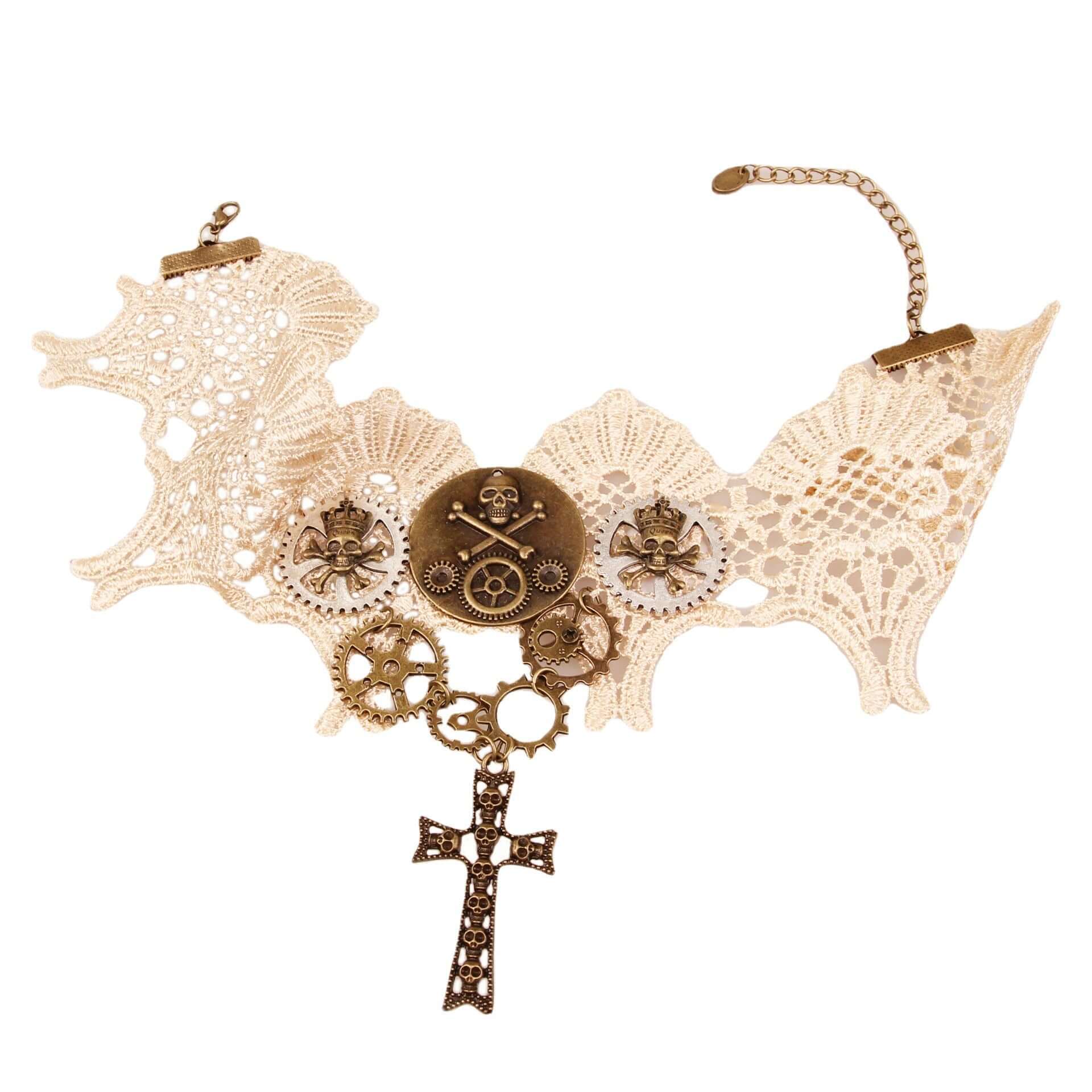 Victorian Gothic Pirate Lace Choker Necklace with Cross Detail | Gothic Punk Fashion Accessory for Women | Perfect for Halloween, Cosplay, and Dark Aesthetic Outfits