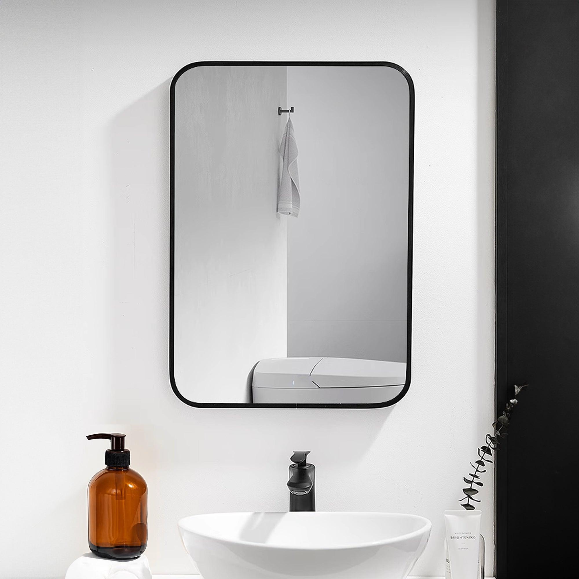Rectangle Brushed Black Aluminum Framed Wall Mirror - Modern Home Decor for Living Room, Bedroom & Entryway